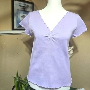 PINK REPUBLIC Short Sleve Vneck T-Shirt. Color- Monica Purple.Siz